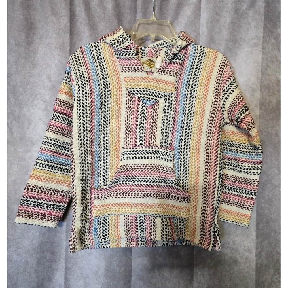 Earth Ragz Kidz  Multicolor Long Sleeve V-Neck Knit Mexican Baja Hoodie Sweater